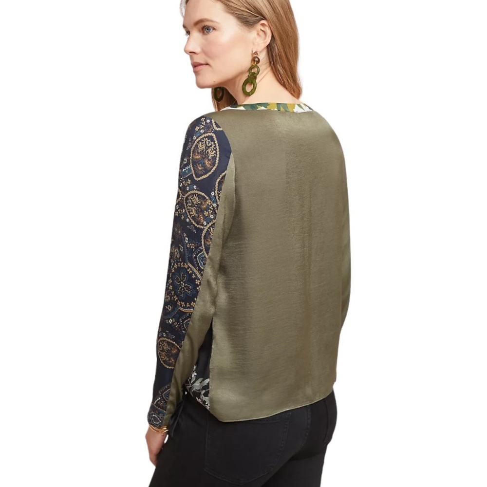 Anthropologie Tiny Patchwork Blooms Tie Waist Blo… - image 3